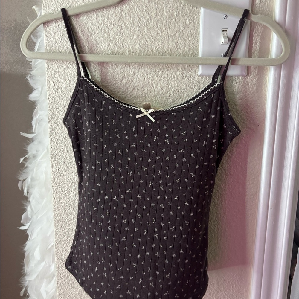Women's Brown Floral Spaghetti Strap Top